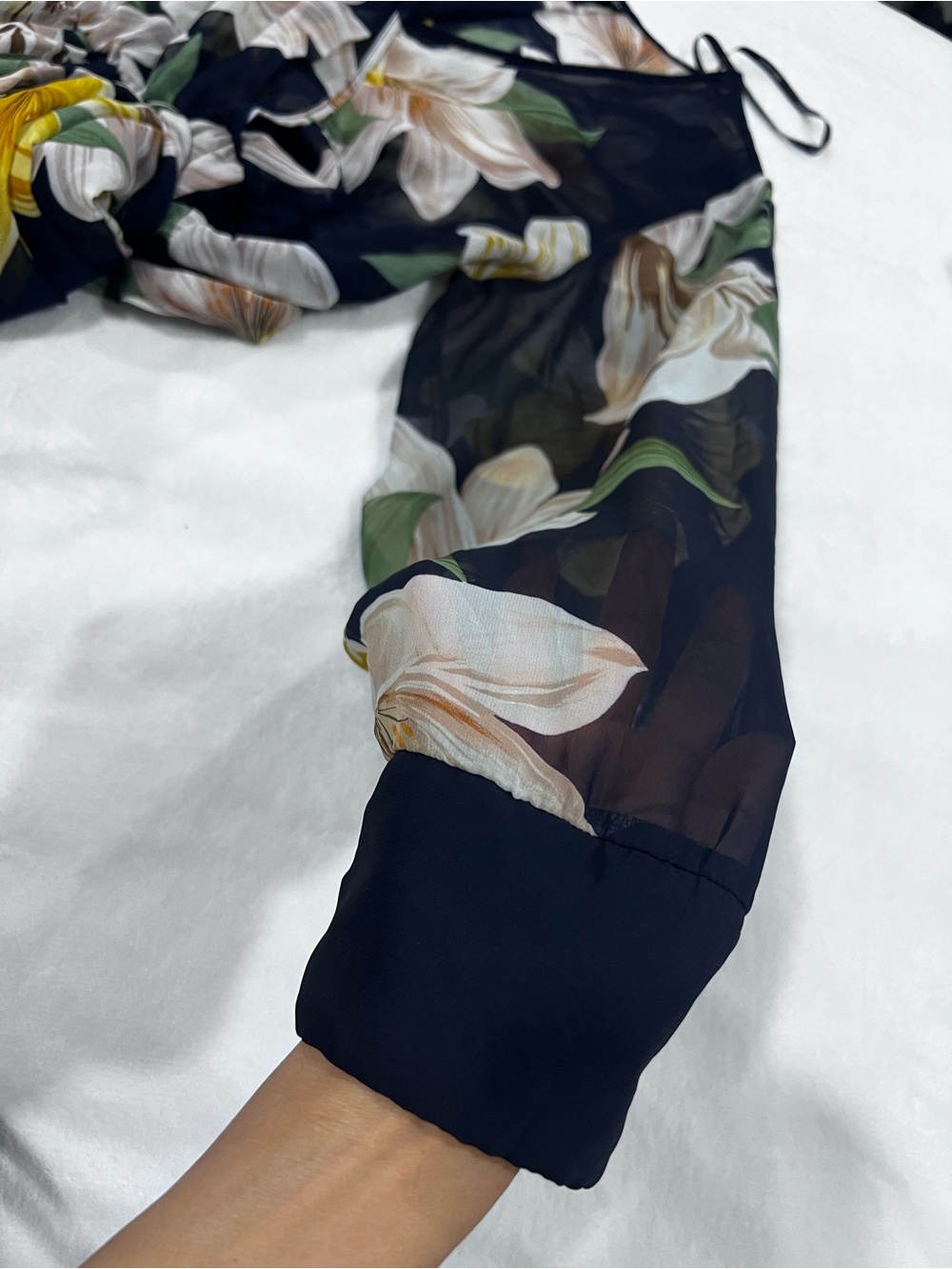 Navy Floral Wrap Maxi Dress with Self-Tie Waist - Picture 9 of 9